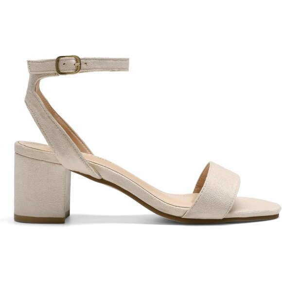 Dream Pairs Womens Nude Suede Faux Suede Rounded Toe Ankle Strap Heeled Sandal - Picture 7 of 7